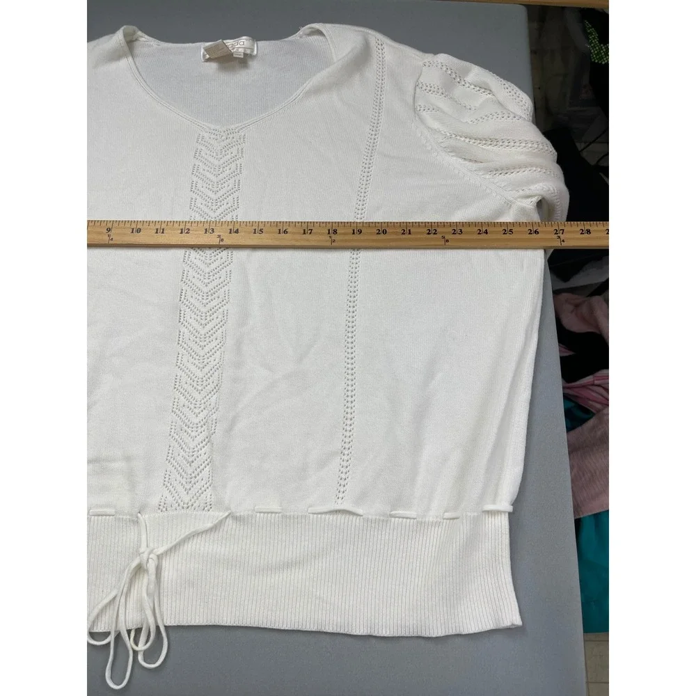 Maurada‎ Womens White V-Neck Pointelle Knit Drawstring Waist Sweater Size 3X